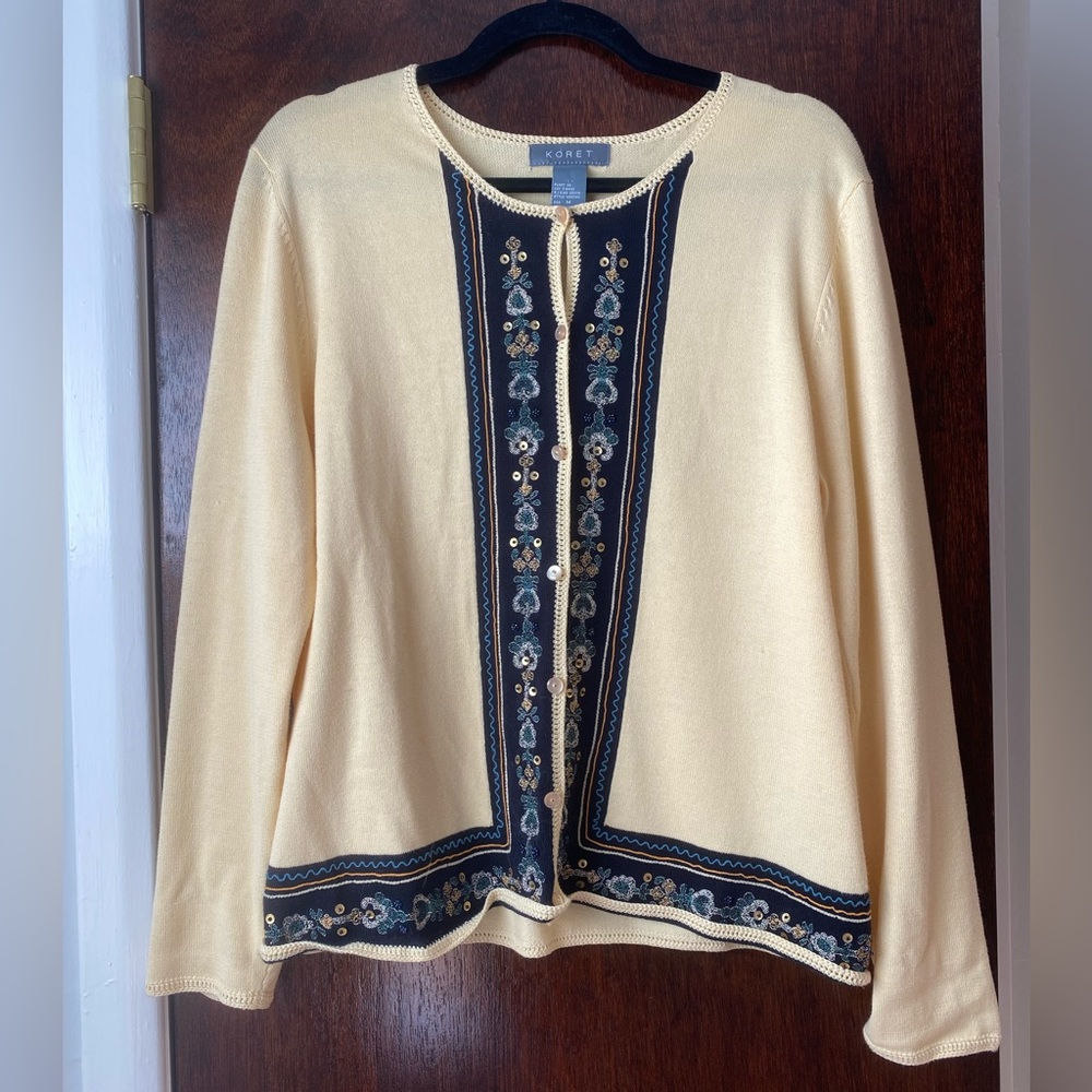 Vintage Koret Beaded Yellow Sweater, M